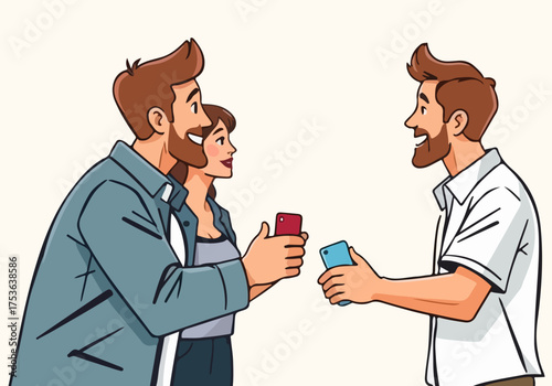 Friend influencing modern people, vector art illustration.