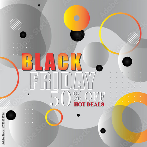 Black Friday sale banner with a prominent discount offer multi-colored circles creates potential date confusion.