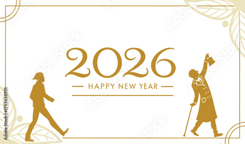 Welcome the Sophisticated Happy New Year 2026 with Golden Silhouettes, Leafy Frames, and Elegant Wishes!