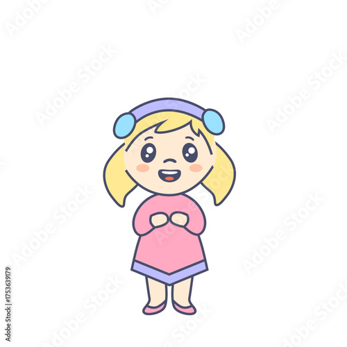 Adorable cartoon child in pastel colors, perfect for summer-themed designs, cards, or invitations.