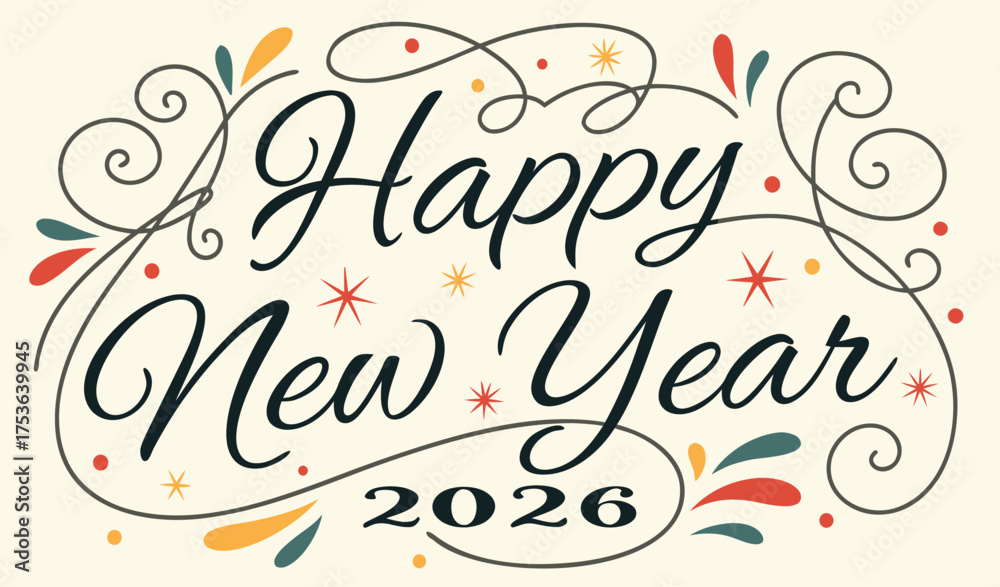 Obraz premium Celebrate the Charming Happy New Year 2026 with Whimsical Designs, Festive Wishes, and Joyful Beginnings!