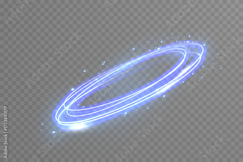 Glowing blue round portal frame with smooth neon lines and light particles. Abstract magic swirl circle design for futuristic technology, LED, and digital backgrounds.