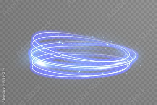 Glowing blue round portal frame with smooth neon lines and light particles. Abstract magic swirl circle design for futuristic technology, LED, and digital backgrounds.