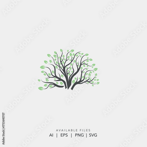Green tree of life logo design template, Abstract nature health and wellness logo