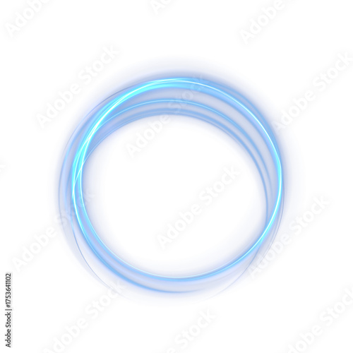 Quadro su tela Glowing blue round portal frame with smooth neon lines and light particles