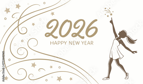 Dance into Happy New Year 2026 with Swirling Stars and Joyful Leaps - Warm Wishes for a Vibrant and Prosperous Year Ahead
