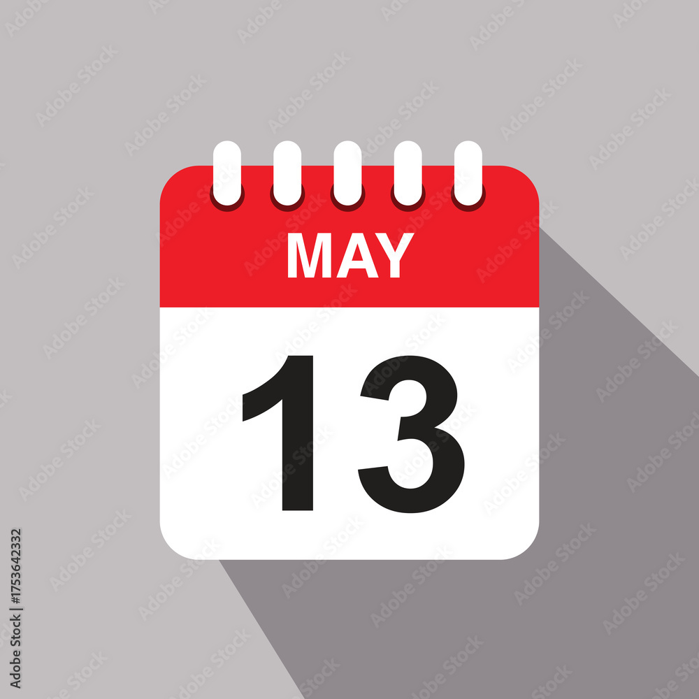 Fototapeta premium 13 may calendar date icon. vector illustration with shadow design