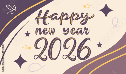 Celebrate Happy New Year 2026 with Vibrant Waves and Sparkling Stars - Warm Wishes for a Joyful and Prosperous Year Ahead