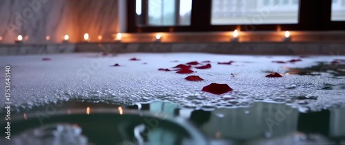 Romantic Jacuzzi Scene with Rose Petals and Candles, perfect for Spa and Wellness promotion