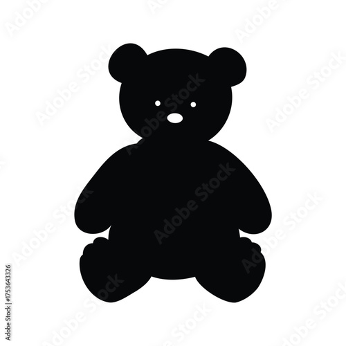Stylized Black Teddy Bear Silhouette on White Background with Minimalist Design, teddy bear sitting silhouette vector illustration