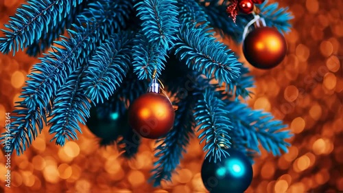 Festive Christmas Tree Decorations with Bokeh Lights and Holiday Cheer.