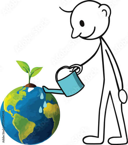 Stick Figure Watering Earth
