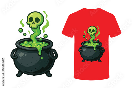 funny cartoon zombie, spooky Halloween T-shirt design neon ghost, vector illustration 