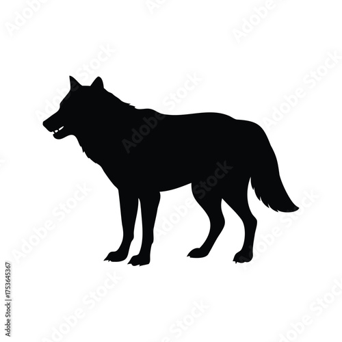 A powerful wolf silhouette standing elegantly against a clean white background image, wolf in pack silhouette vector illustration
