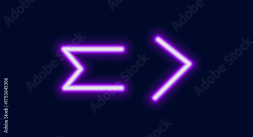 A bright illustration of two different neon symbols a zigzag and an arrow great for technology and design concepts.