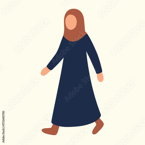 Minimalist Muslim Woman Walking Illustration