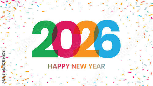 Colorful Happy New Year 2026 Celebration Design with Confetti