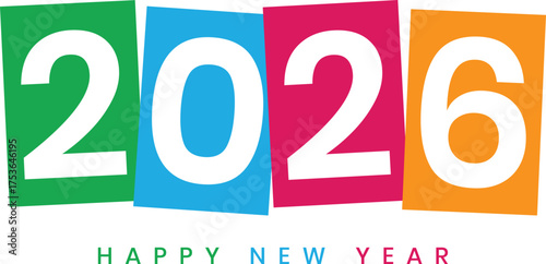 Vibrant Happy New Year 2026 Celebration Graphic – Colorful Festive Design