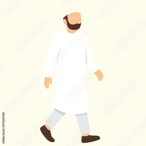 Walking with Faith: Minimalist Muslim Man Illustration