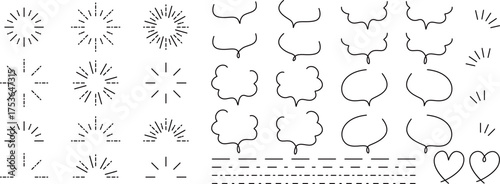 シンプルなサンバーストと吹き出しセット　モノトーン