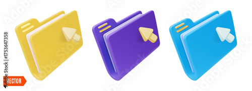 3d Different Color Folder Interface Element Set Technology Pc Office Concept Cartoon Design Style. Vector illustration