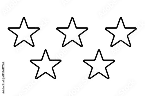 Five simple star outlines for design or decoration purposes in various creative projects