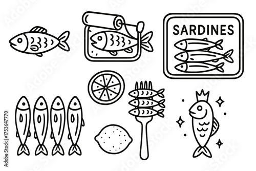 Various sardine illustrations showcase fish in different forms and styles during a creative food design session