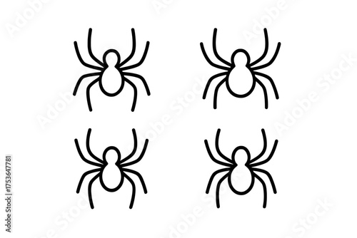 Simple black line drawing of four spiders arranged in a grid pattern on a white background