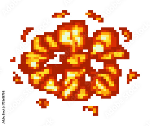 Vibrant pixel art explosion, perfect for digital design projects, video games, or animations.
