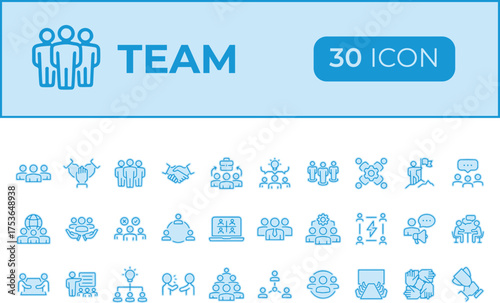 Collection of 30 business and technology icons isolated on transparent background