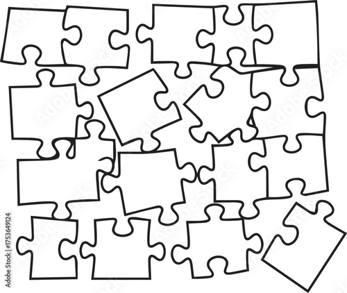 Intriguing Puzzle Pieces Scattered, Representing Strategy and Problem Solving, Perfect for Business Concepts, Teamwork, and Creative Challenges, Originally Vector Art