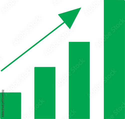 Dynamic green bar graph showing positive growth trend, ideal for business presentations, financial reports, and optimistic marketing materials, scalable vector graphic