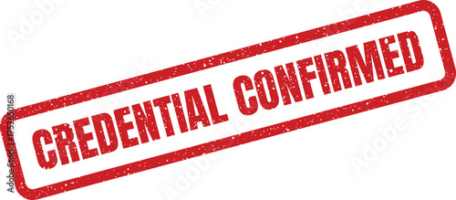 Distressed red rubber stamp mark with bold text showing a credential has been successfully confirmed