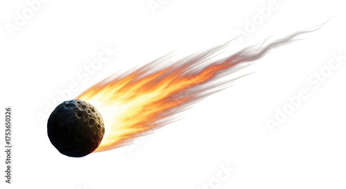 Isolated Asteroid Comet Fireball Flaming Hot Object Falling from the Sky in Outer Space