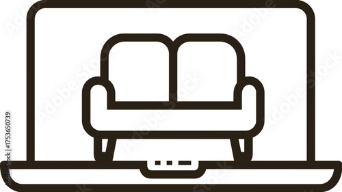 Online furniture shopping concept. Laptop screen displaying a modern sofa, representing e-commerce, home decor, and digital interior design.