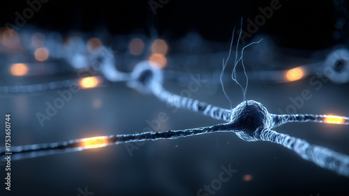 Linked neural cells forming a communicating chain that conveys signals across synaptic junctions, illustrating information flow, coordination, and emergent intelligence in complex systems.
