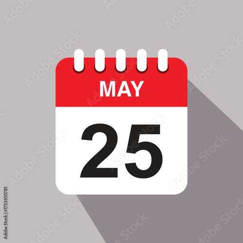 25 may calendar date icon. vector illustration with shadow design