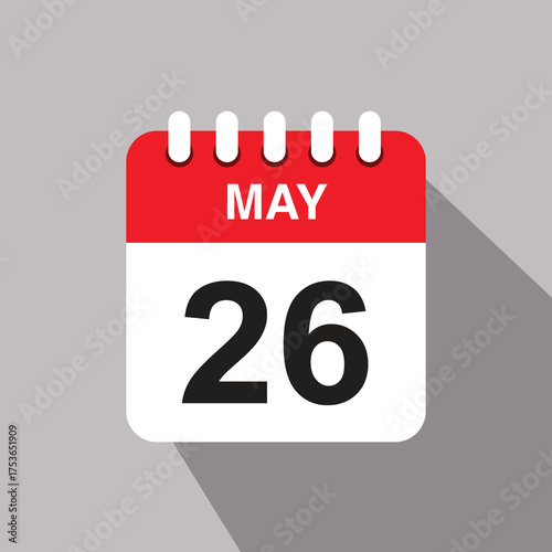 26 may calendar date icon. vector illustration with shadow design