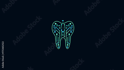 Innovative Digital Dentistry Concept: Glowing Circuit Board Tooth, Modern Technology & Healthcare Design