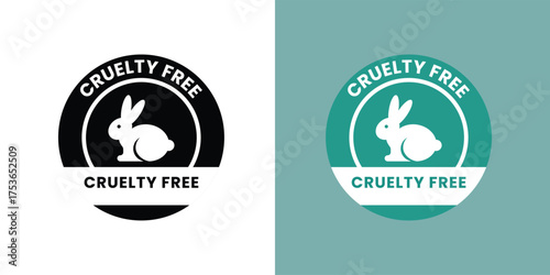 Cruelty Free label, logo, badge, icon, sticker, symbol, emblem, stamp, green, line, flat vector, isolated illustration. Cruelty free not tested on animals label for product packaging design