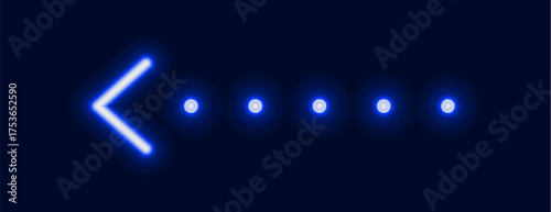A glowing neon arrow pointing to the left following a series of circles representing a data chart or a rewind function.
