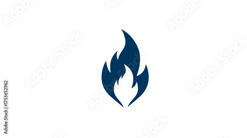 Minimalist blue flame icon representing energy, heat, and power. Abstract fire symbol for gas, heating, or fuel concept on white.