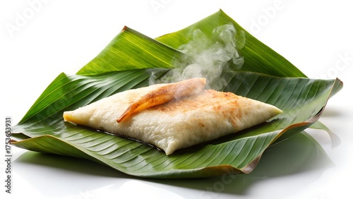 Fresh Steaming Bhapa Pitha on Banana Leaf Traditional Sweet