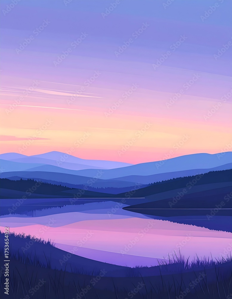 Fototapeta premium Pastel landscape at dawn