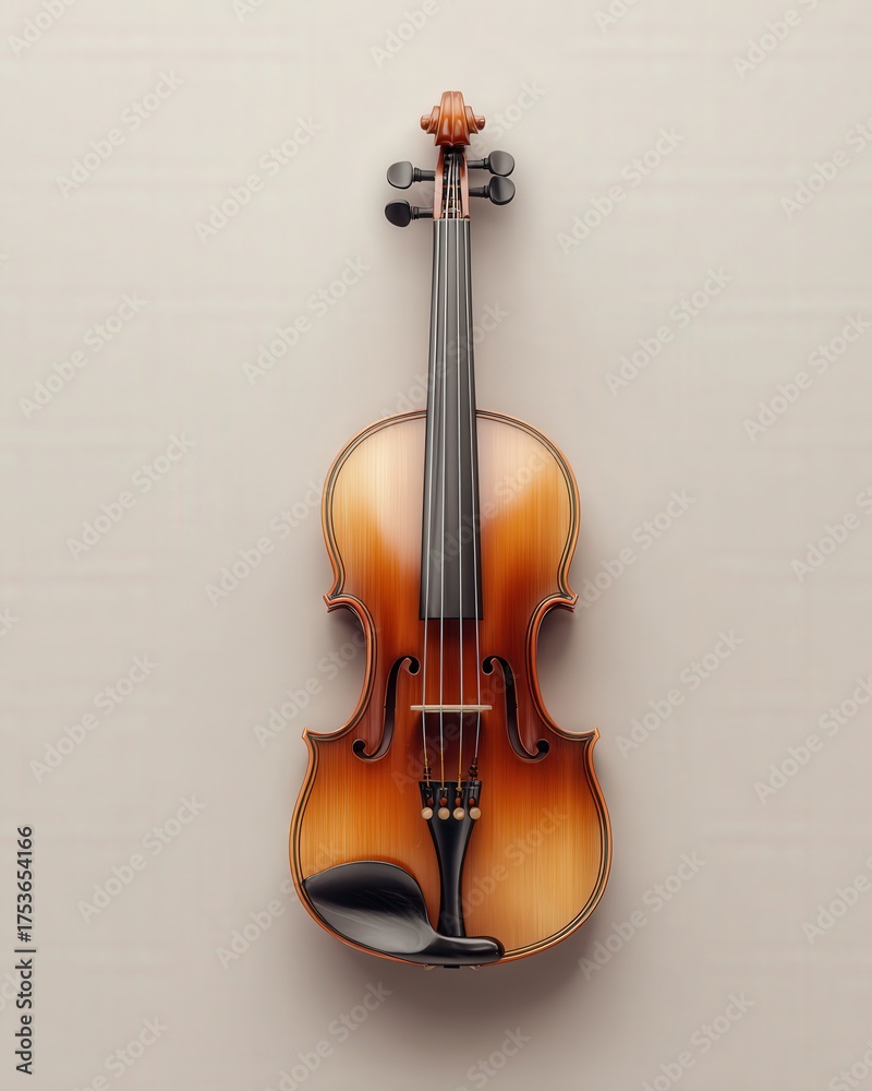 Fototapeta premium High-quality image of a classical violin with detailed wooden texture. Centered on a soft background, it evokes elegance, craftsmanship, and musical artistry.