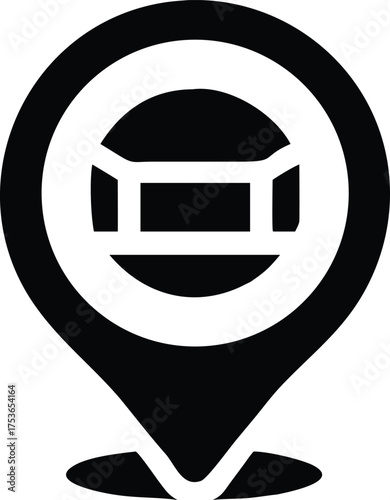 Stadium location pin silhouette vector icon on white background – perfect for sports maps, event apps, navigation, and venue designs