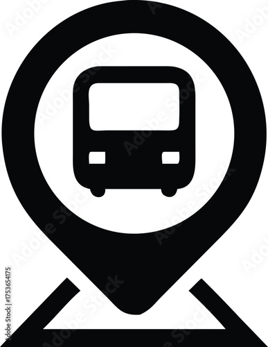 Train station location pin silhouette vector icon on white background – ideal for railway maps, travel apps, navigation, and transit designs