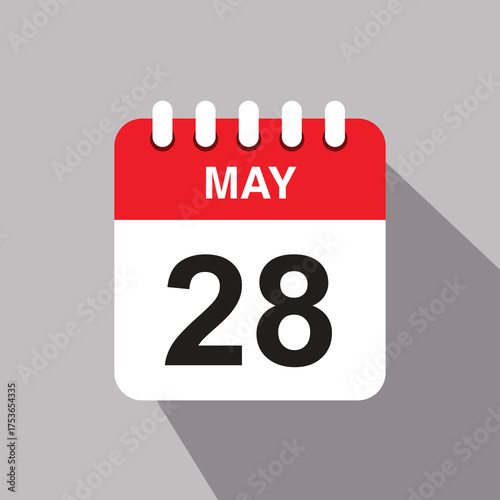 28 may calendar date icon. vector illustration with shadow design