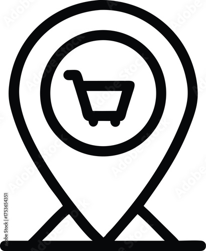 Shopping store location pin silhouette vector icon on white background – perfect for retail maps, shopping apps, navigation, and e-commerce designs