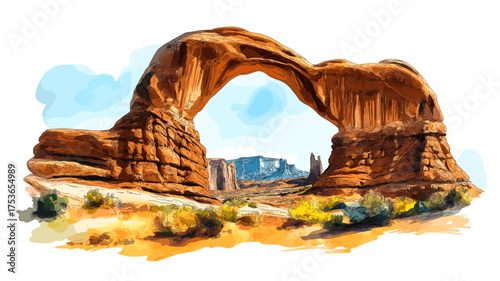 Arches National Park. Arches National Park hand drawn watercolor illustration